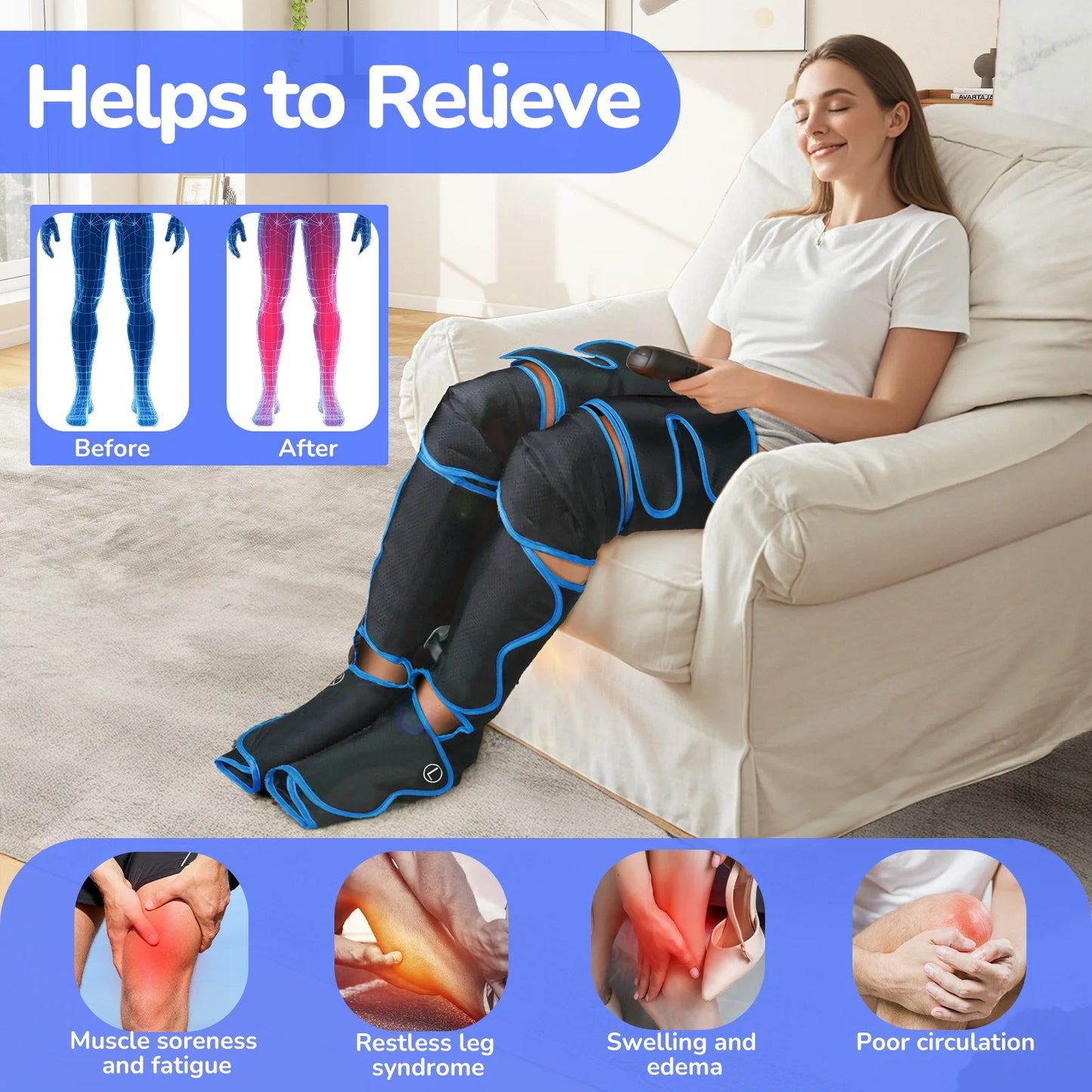 Leg Massager, Air Compression Foot Massager for Leg, Calf, Thigh, Vibration, Knee Heating, Helpful for Varicose Veins, Muscle Fatigue, Cramps, Swelling, Gift for Fathers' Mothers' Day