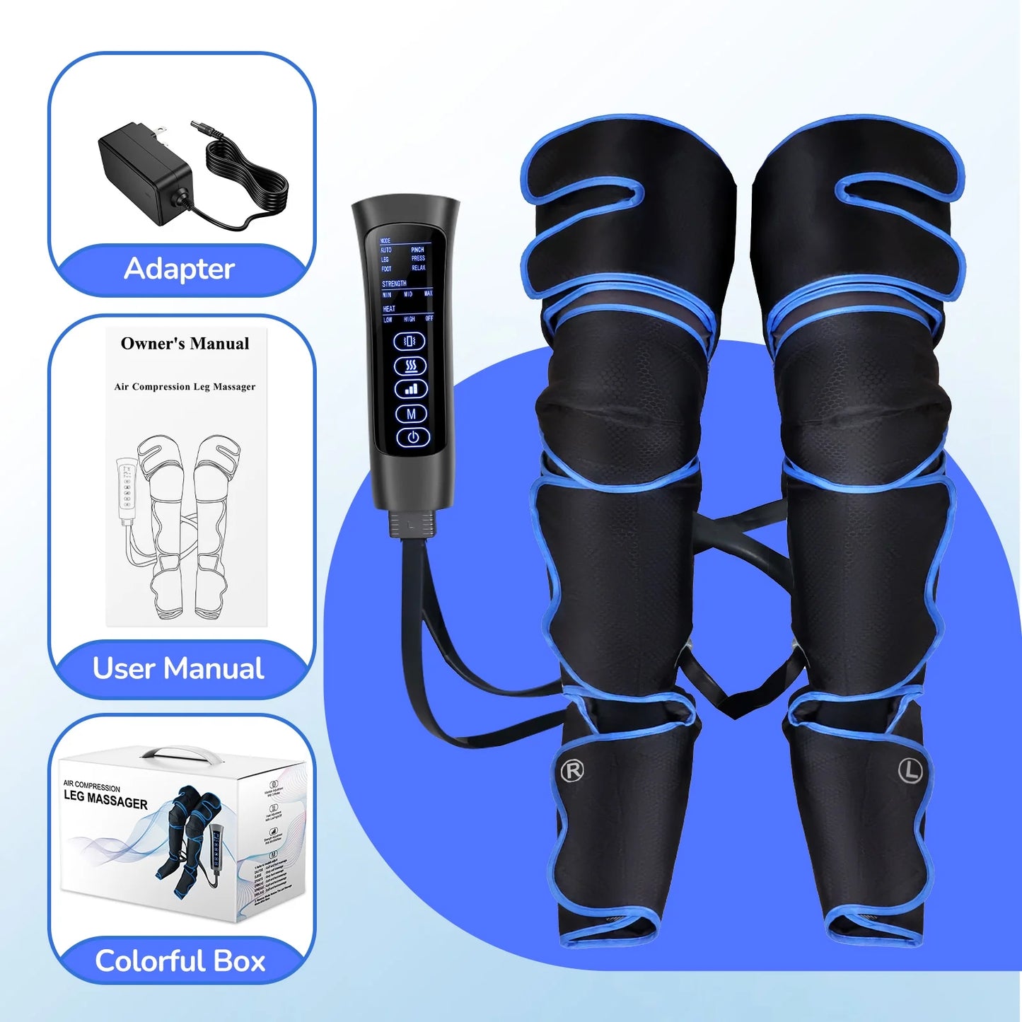 Leg Massager, Air Compression Foot Massager for Leg, Calf, Thigh, Vibration, Knee Heating, Helpful for Varicose Veins, Muscle Fatigue, Cramps, Swelling, Gift for Fathers' Mothers' Day