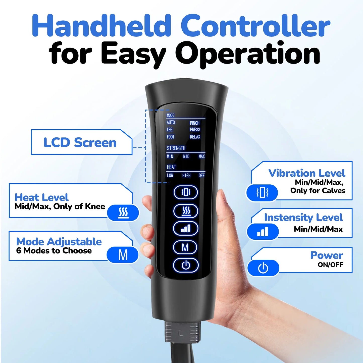 Leg Massager, Air Compression Foot Massager for Leg, Calf, Thigh, Vibration, Knee Heating, Helpful for Varicose Veins, Muscle Fatigue, Cramps, Swelling, Gift for Fathers' Mothers' Day