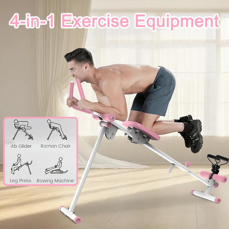 [Dufominc] 4-In-1 Ab Workout Exercise Equipment - Rowing Machine, Leg Press Machine, Ab Glider Machine, Roman Chair, Fitness Equipment for Ab Workout Core Strength Training Home Gym
