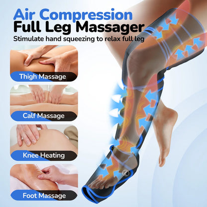 Leg Massager, Air Compression Foot Massager for Leg, Calf, Thigh, Vibration, Knee Heating, Helpful for Varicose Veins, Muscle Fatigue, Cramps, Swelling, Gift for Fathers' Mothers' Day