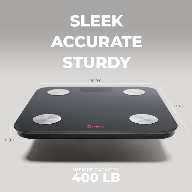 SMART Advanced Composition BMI Scale (Max 400 LBS) - High Accuracy Body Fat Scale with 4 High Precision Sensors, Track Fitness Journey with 20 Health Metrics, Body Weight Heart Rate Fat Muscle Mass BMR Healthcare, Free to Use Sunnyfit App, Auto on Off