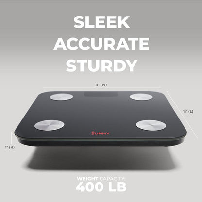 SMART Advanced Composition BMI Scale (Max 400 LBS) - High Accuracy Body Fat Scale with 4 High Precision Sensors, Track Fitness Journey with 20 Health Metrics, Body Weight Heart Rate Fat Muscle Mass BMR Healthcare, Free to Use Sunnyfit App, Auto on Off