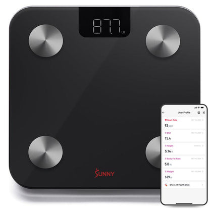 SMART Advanced Composition BMI Scale (Max 400 LBS) - High Accuracy Body Fat Scale with 4 High Precision Sensors, Track Fitness Journey with 20 Health Metrics, Body Weight Heart Rate Fat Muscle Mass BMR Healthcare, Free to Use Sunnyfit App, Auto on Off