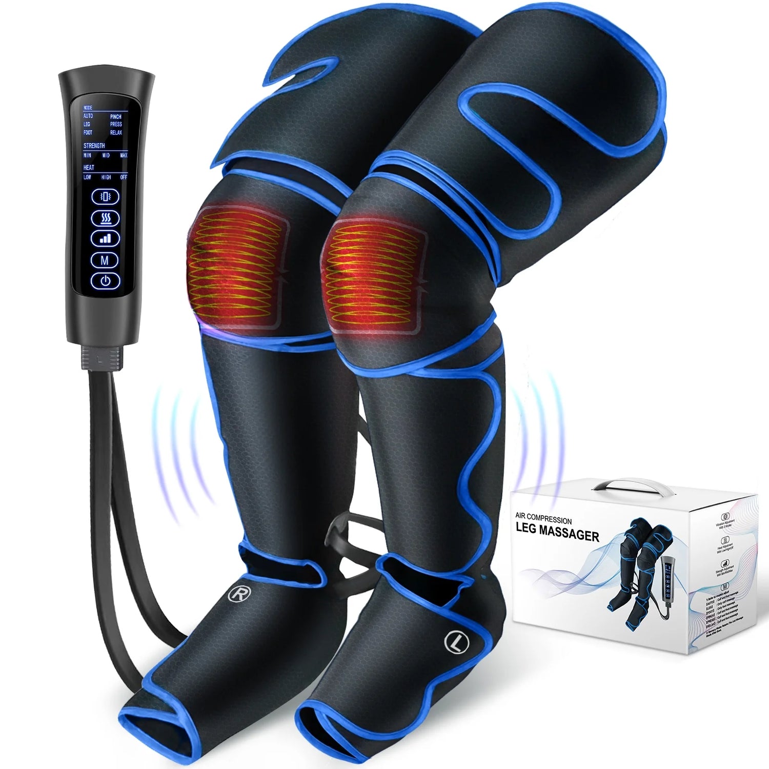 Leg Massager, Air Compression Foot Massager for Leg, Calf, Thigh, Vibration, Knee Heating, Helpful for Varicose Veins, Muscle Fatigue, Cramps, Swelling, Gift for Fathers' Mothers' Day