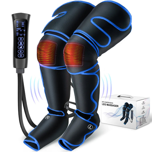 Leg Massager, Air Compression Foot Massager for Leg, Calf, Thigh, Vibration, Knee Heating, Helpful for Varicose Veins, Muscle Fatigue, Cramps, Swelling, Gift for Fathers' Mothers' Day