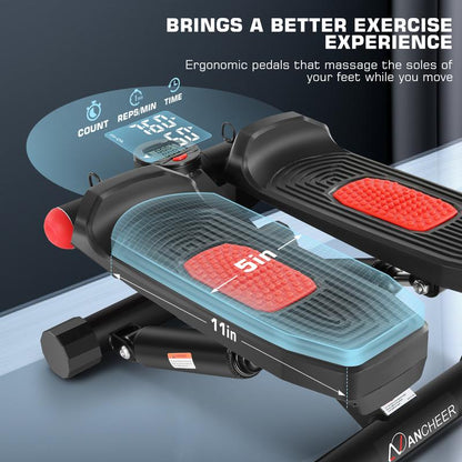 【Springtok】Ancheer Stair Steppers Mini Steppers for Exercise with Double Resistance Bands, Stepper for Home and Office/Lcd Monitor with 250LBS Loading Capacity