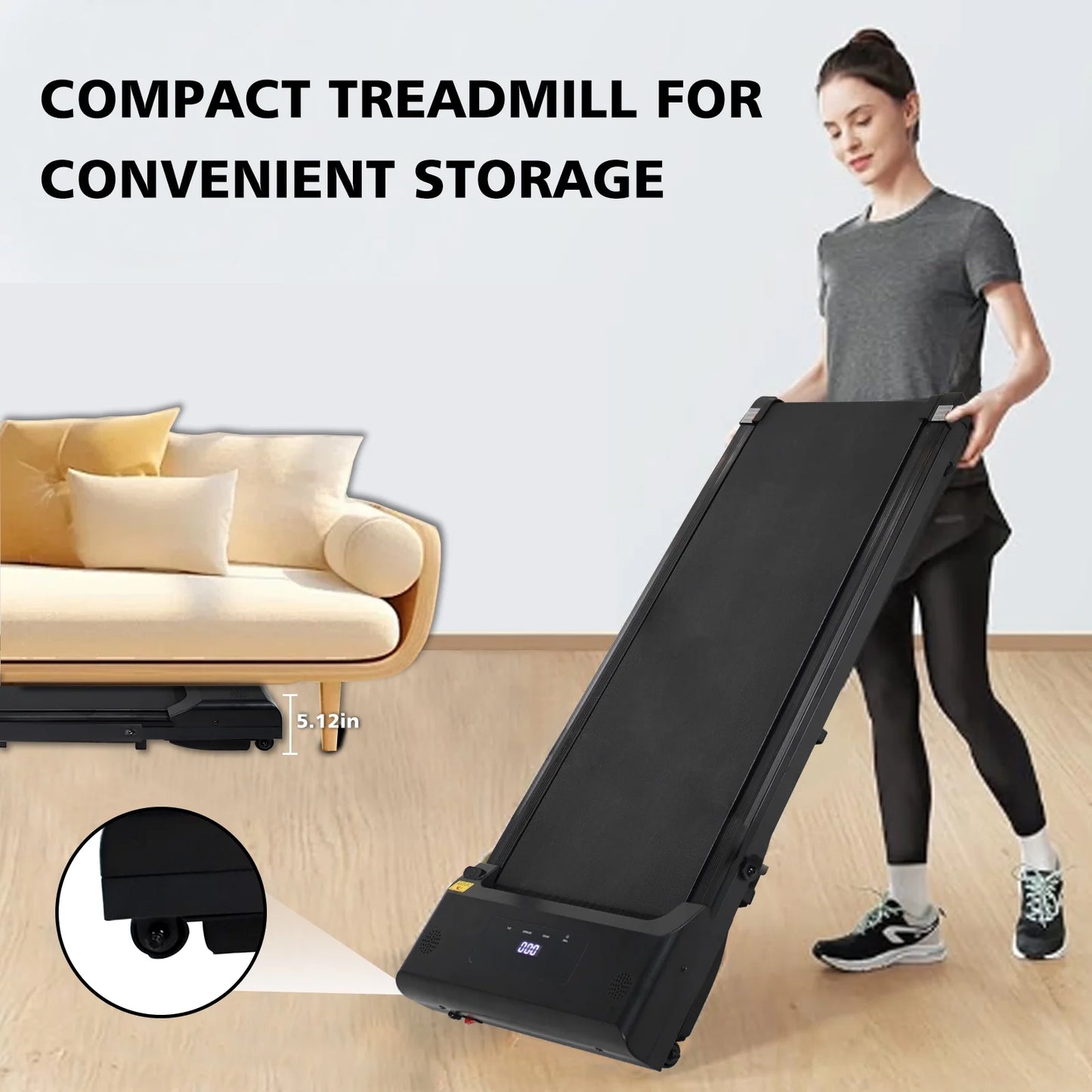 Under Desk Treadmill, Walking Pad Treadmill, Foldable Treadmill Walking Treadmill for Home and Office with Remote Control and Big Display