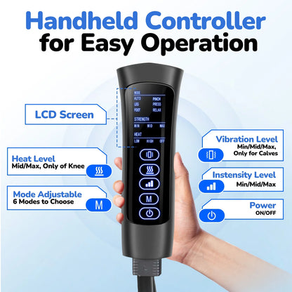 Leg Massager, Air Compression Foot Massager for Leg, Calf, Thigh, Vibration, Knee Heating, Helpful for Varicose Veins, Muscle Fatigue, Cramps, Swelling, Gift for Fathers' Mothers' Day