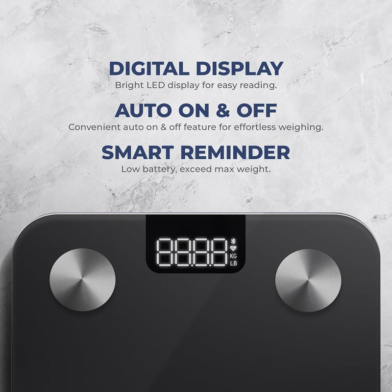 SMART Advanced Composition BMI Scale (Max 400 LBS) - High Accuracy Body Fat Scale with 4 High Precision Sensors, Track Fitness Journey with 20 Health Metrics, Body Weight Heart Rate Fat Muscle Mass BMR Healthcare, Free to Use Sunnyfit App, Auto on Off