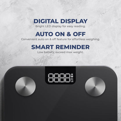 SMART Advanced Composition BMI Scale (Max 400 LBS) - High Accuracy Body Fat Scale with 4 High Precision Sensors, Track Fitness Journey with 20 Health Metrics, Body Weight Heart Rate Fat Muscle Mass BMR Healthcare, Free to Use Sunnyfit App, Auto on Off